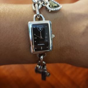 Raiders Fossil charm watch, stainless steel